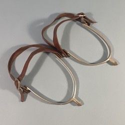PAIRE D'EPERONS DE CAVALIER OU POUR BOTTES D'OFFICIER MONTE FRANCAIS CAVALERIE CUIR MARRON EQUIPEMENT EQUITATION WW1 ET WW2